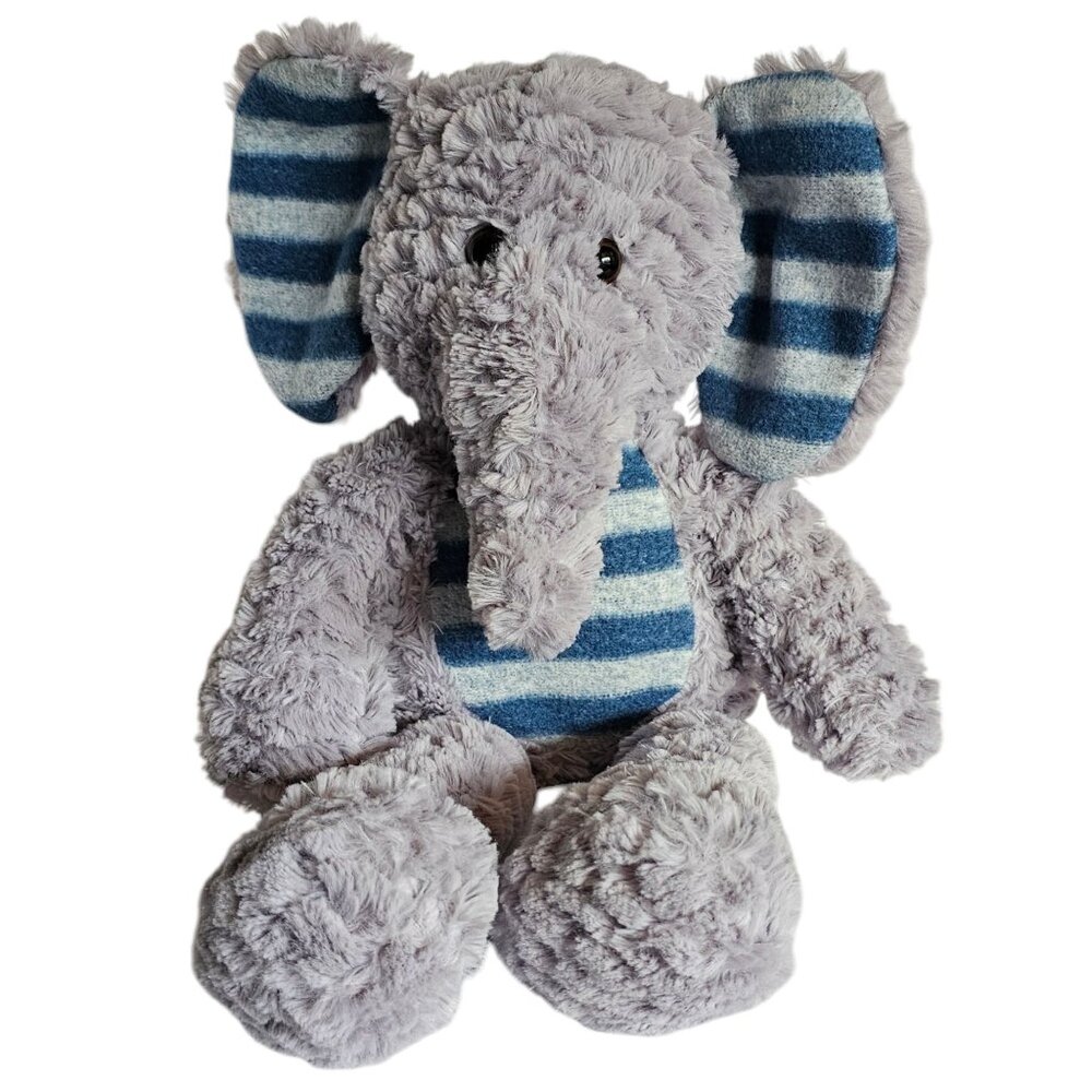 MTY Plush Elephant Toy Blue Gray With Striped Ears & Belly